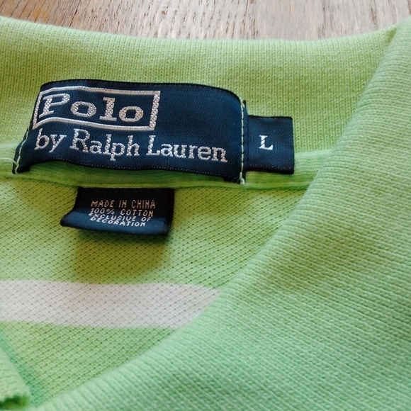Polo by Ralph Lauren Lime Green Polo Shirt Polo Striped Men's Medium / Large - Picture 6 of 7